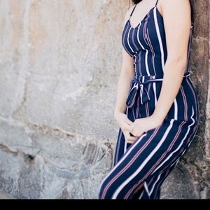 Monteau Striped Jumpsuit Size Medium.